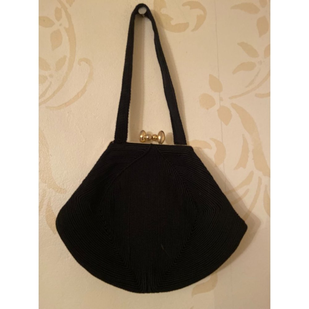Unknown Vintage Kiss Lock Beautiful Black Evening Handbag